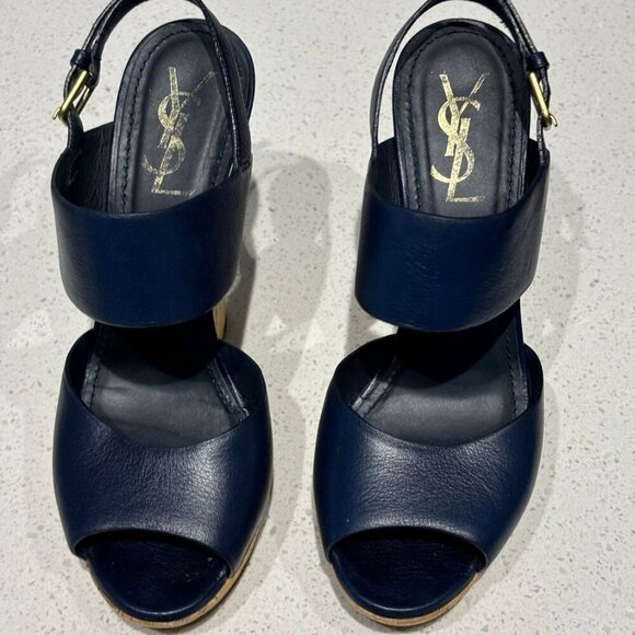Yves Saint Laurent Womens Deauville Cork Heel Wedge Sandals Black Size 39 - Picture 1 of 12